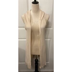 NWT Vocal Women's Cream Waffle Knit Hoodie Vest with Lace Up Back Details, S